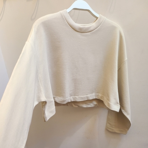 NWT Oak and Fort (Oak Refined) Organic Cotton Cropped Sweater in Oatmeal Size XS - Picture 2 of 11